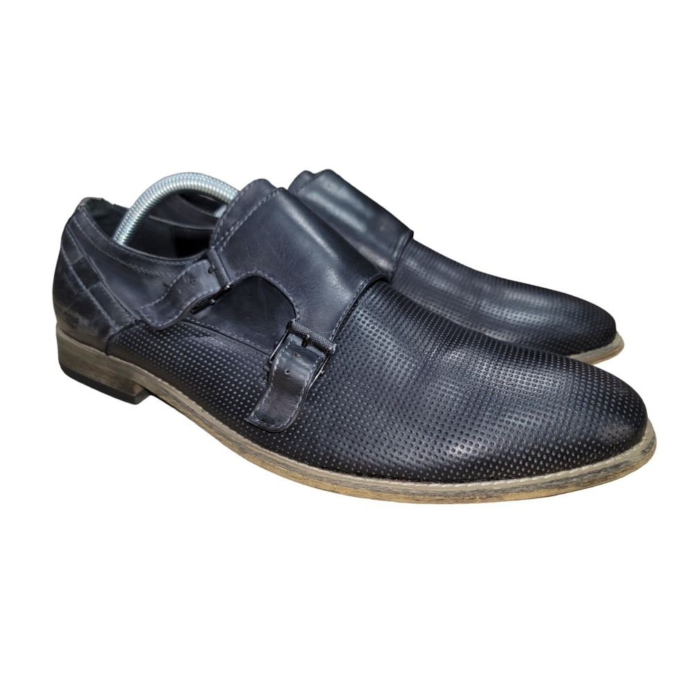 Kenneth Cole Reaction Pin Ball Leather Black‎ Double Monk Strap Shoes Size 10 M